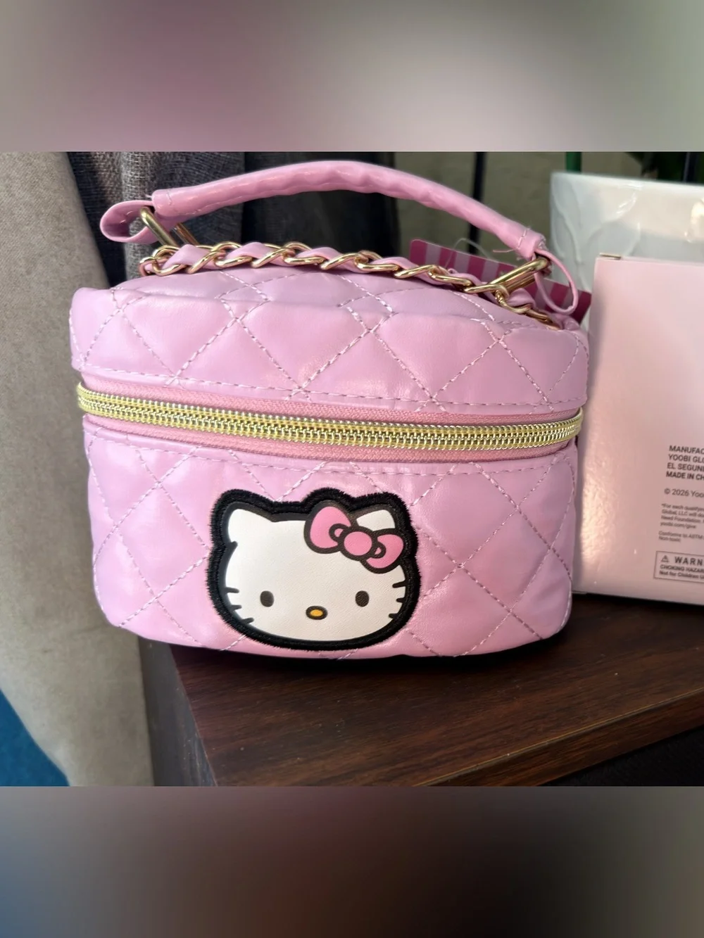 Hello Kitty Quilted Pink Kids Vanity Case with Gold Zipper
